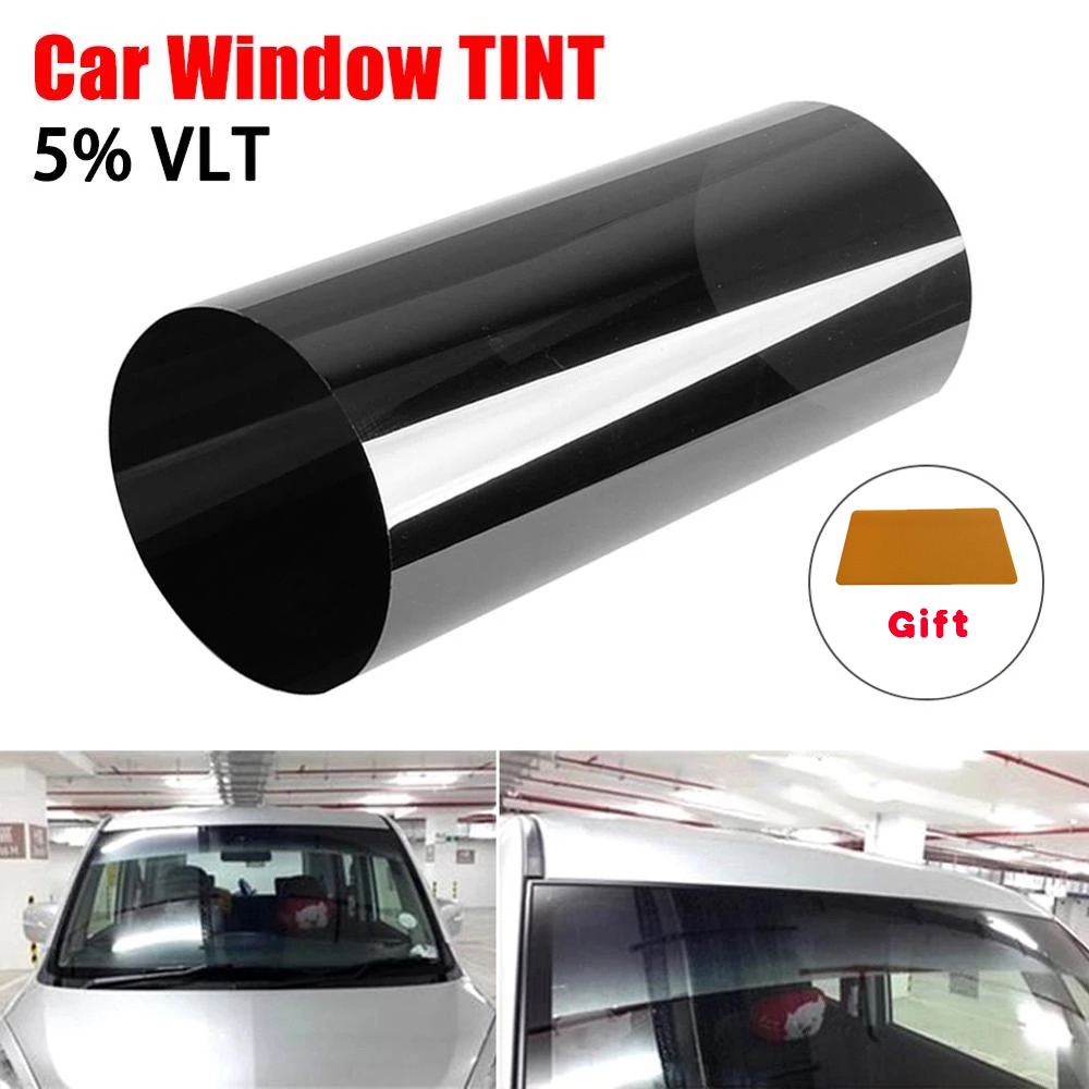 1 Bộ 5% Tấm Phim Năng Lượng Mặt Trời 1.5M*20cm / Chống Tia UV Cho Kính Chắn Gió Xe Hơi Kèm Dụng Cụ Nạo Màu Đen