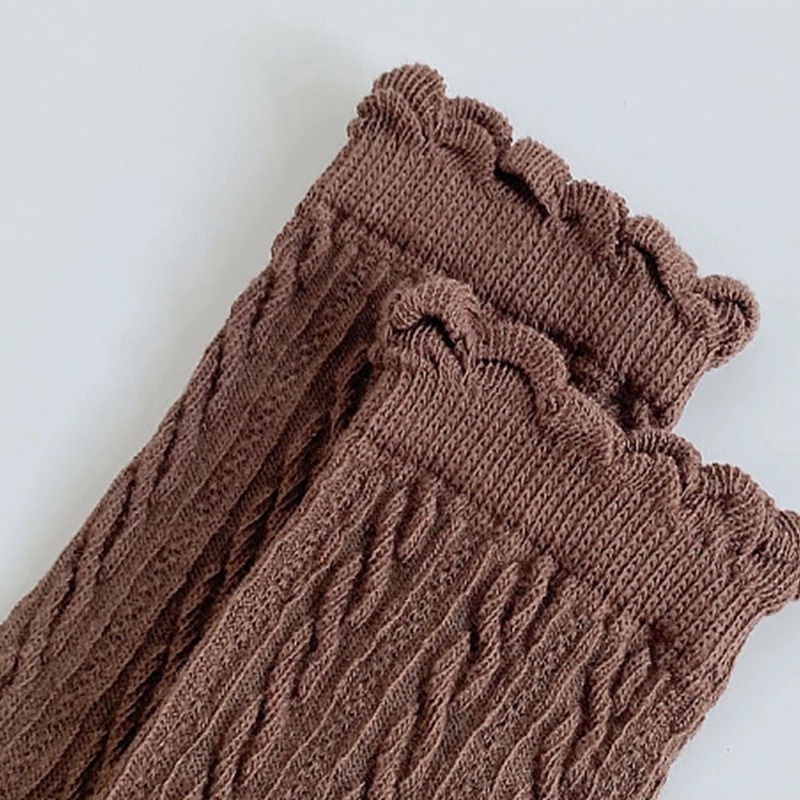 Vớ Cotton Co Giãn Thoải Mái Màu Trơn Phối Ren Nhún Bèo Ngọt Ngào Cho Nữ