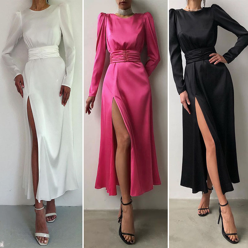 CELMIA Đầm Lụa Satin Tay Dài Xẻ Tà Thời Trang Cho Nữ | BigBuy360 - bigbuy360.vn