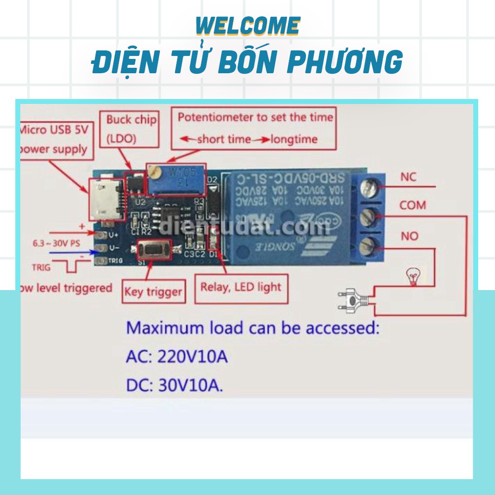 Mạch Kích Tạo Trễ Đóng Ngắt Relay 0-24 Giây, Mạch Trễ XY018