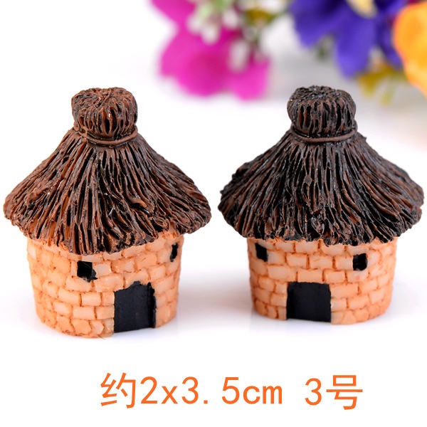 Tiểu cảnh mini ❤️ Mô hình nhà cổ mái rơm Zakka 1-2-3 gian trang trí sen đá, sân vườn, bể cá, bể terrar