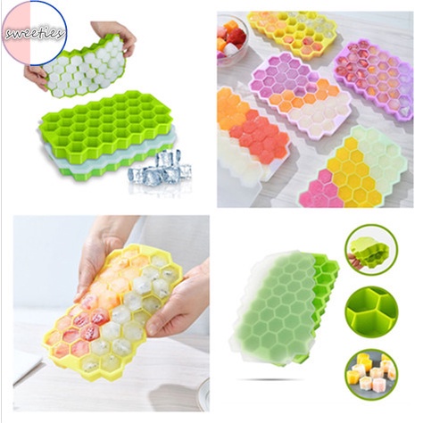Khay làm đá viên bằng silicone hình tổ ong 37 lỗ có nắp sáng tạo