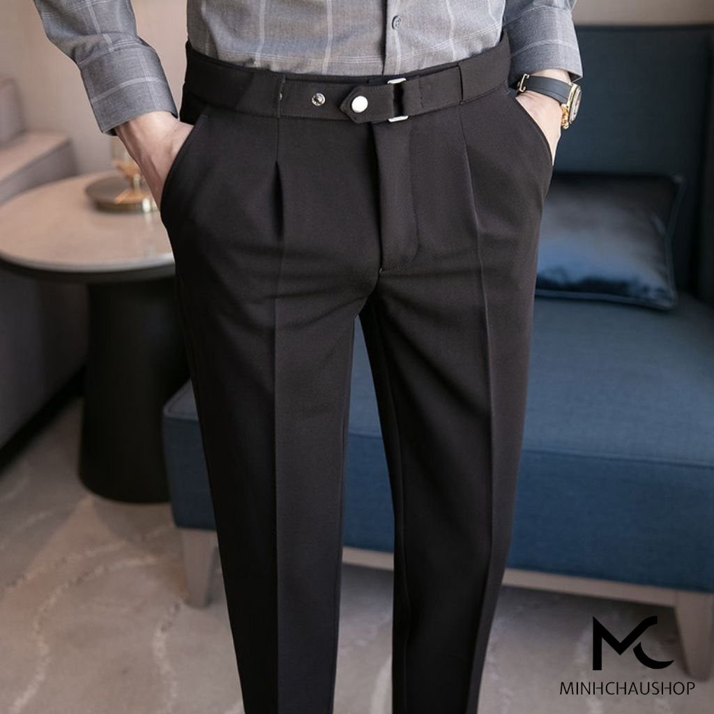 Quần Âu Nam SANMINHCHAU Quần Tây Baggy Nam Có Đai Chỉnh Eo Sidetab  Vải Tuyết Mưa Không Bai Xù Qd329
