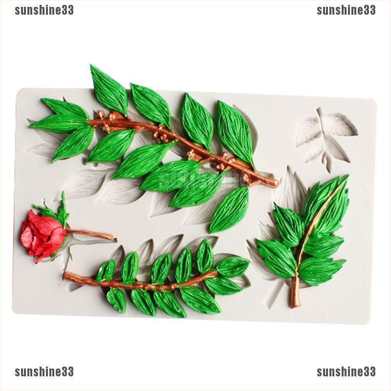 Khuôn Silicone Tạo Hình Hoa Hồng Lá Trang Trí Bánh