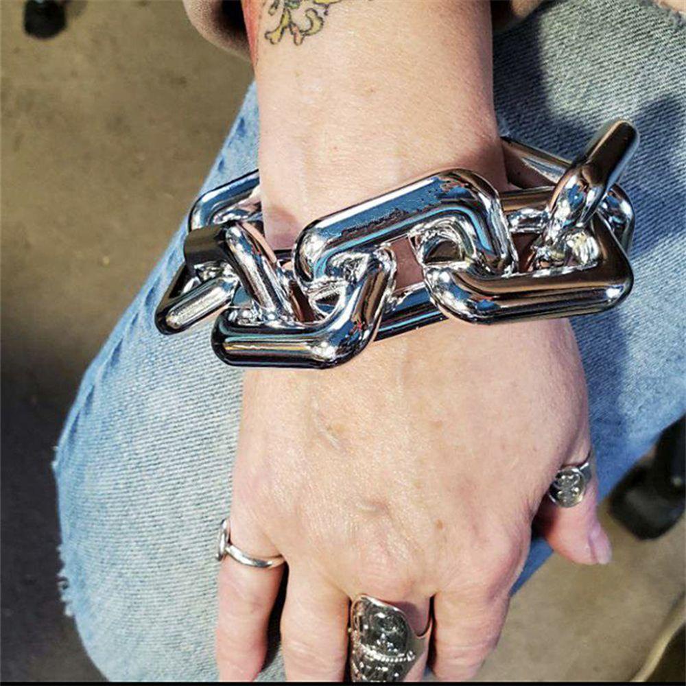 Vòng Tay Chuỗi Xích Dày Bản Lớn Phong Cách Hip Hop Đơn Giản Thời Trang