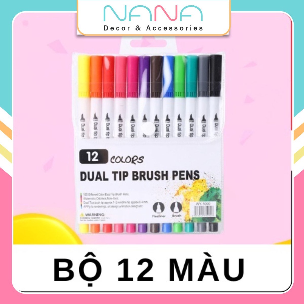 Bút Dual Tip Brush Marker Đầu Kim Brush Bút Lông 2 Đầu Viết Calligraphy