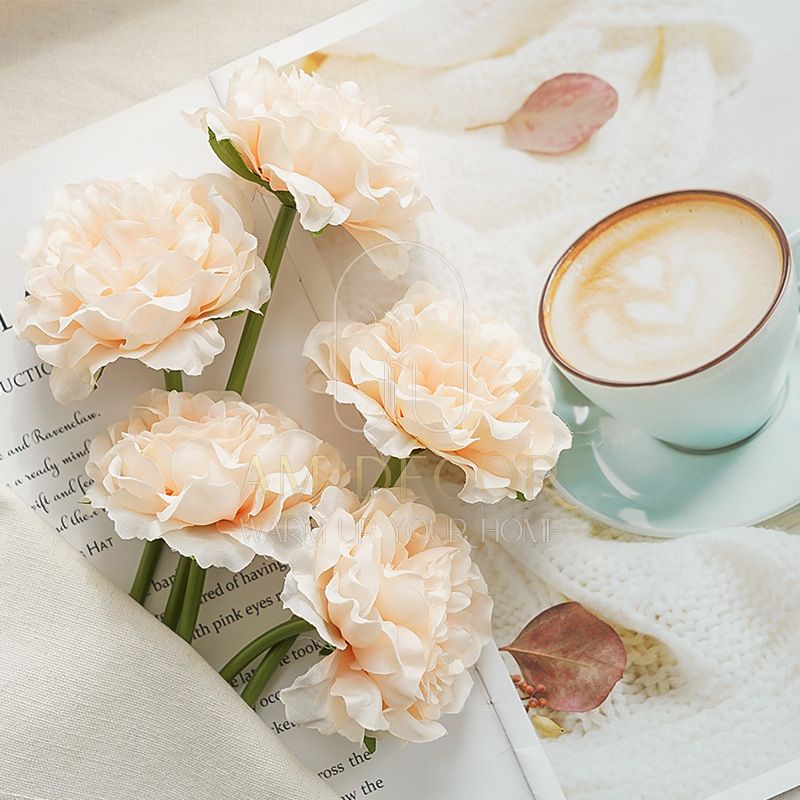 Hoa giả hoa mẫu đơn hồng nhiều màu lụa đạo cụ chụp ảnh decor trang trí phòng khách đáng yêu - AM Decor