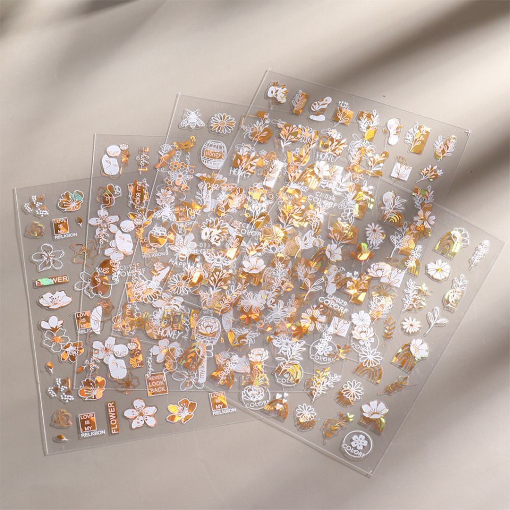 Sticker Dán Móng Nghệ Thuật Màu Holographic|Miếng Dán Trang Trí Móng Tay Họa Tiết Hoa Lá 3D Màu Trắng Độc Đáo Tiện Dụng