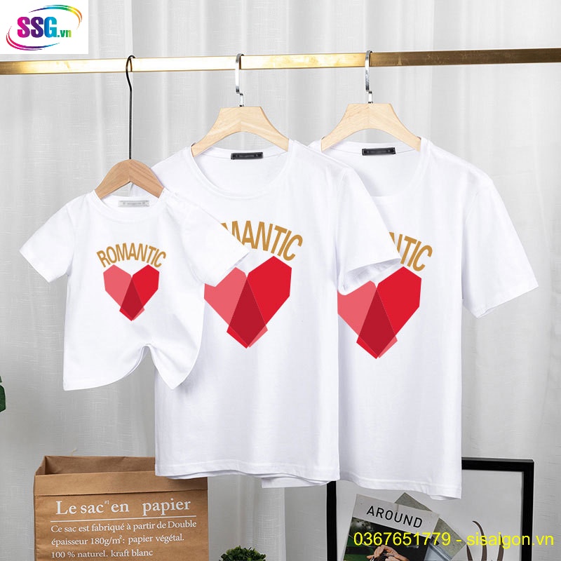 Áo Thun Gia Đình Romantic Trái Tim Đồng phục gia đình 3/4/5 người, áo thun nhóm giá rẻ thun cotton mát mịn, không nhăng