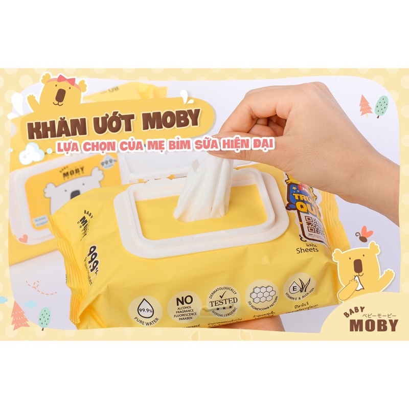 KHĂN GIẤY ƯỚT MOBY BỊCH 80 TỜ-KHÔNG MÀU,KHÔNG MÙI,KHÔNG CHẤT BẢO QUẢN