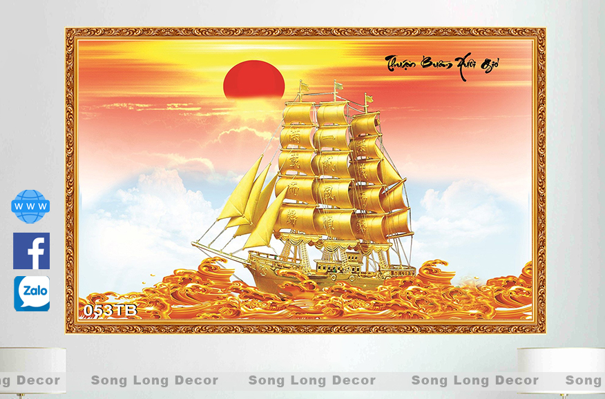 Tranh Dán Tường Thuận Buồm Xuôi Gió- SL53TB- Tranh 3d Phong Thủy - Song Long Decor