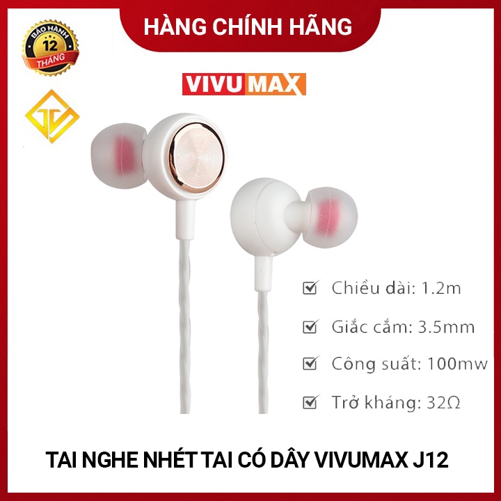 Tai nghe VivuMax J12 chất âm nguyên bản, dây dạng xoắn tạo sự bền bỉ - Bảo hành 12 tháng đổi mới