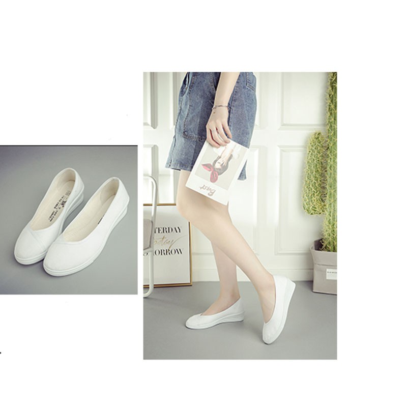 Giày y tá IELGY màu trắng đế thấp thoáng khí thoải mái kích thước 35-40