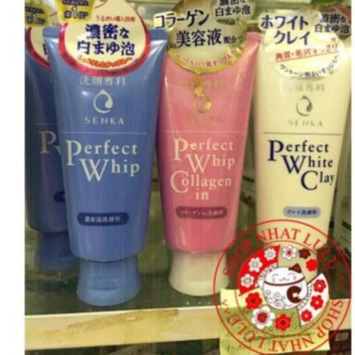 Sữa rửa mặt Perfect Whip - Collagen in - White Clay Senka màu hồng xanh trắng Nhật bản (PSB MART90)