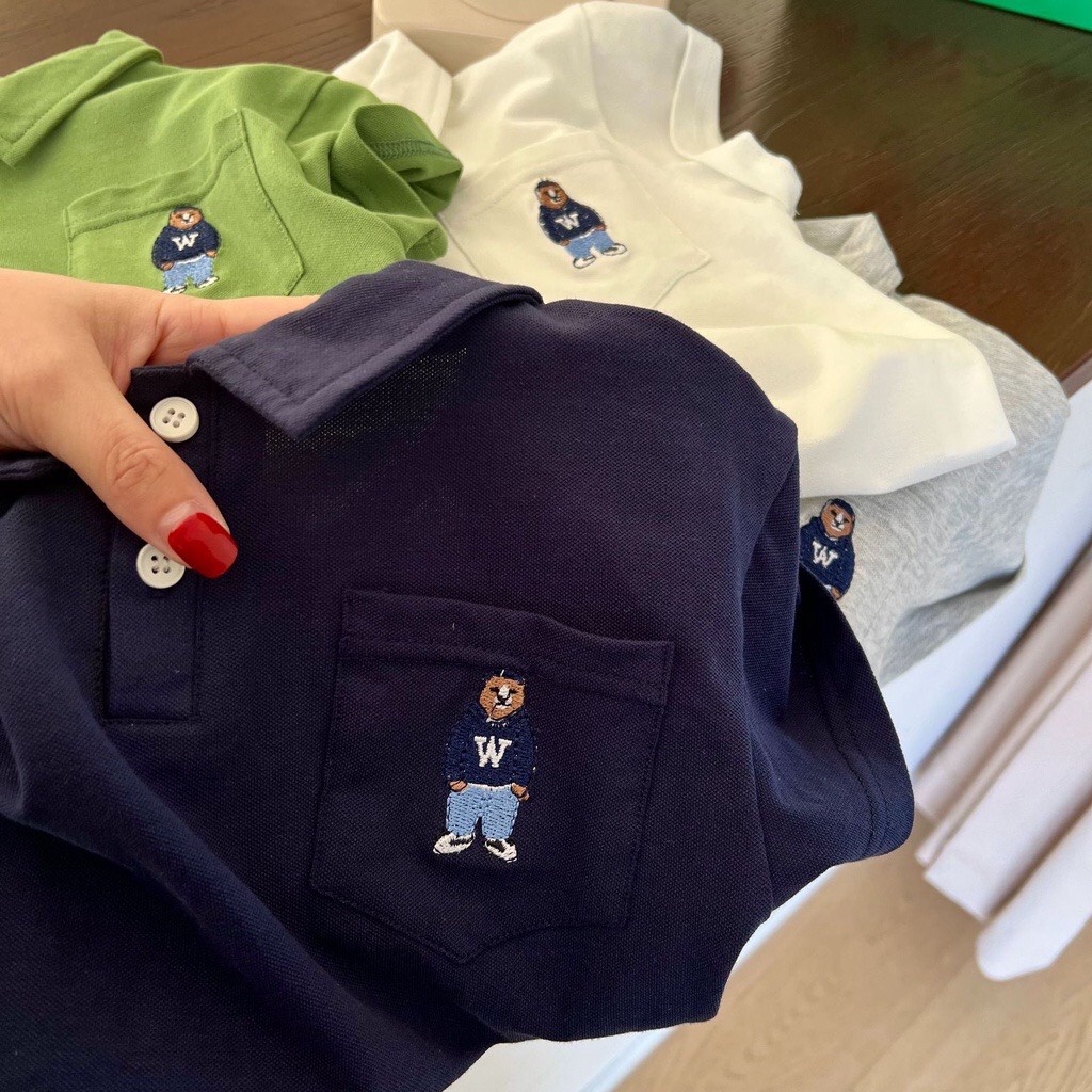 Áo Polo Cộc Tay Hình Thêu Chất Liệu Cotton Thấm Hút Mồ Hôi Cho Bé Trai Và Bé Gái Thời Trang Trẻ Em Tin Store