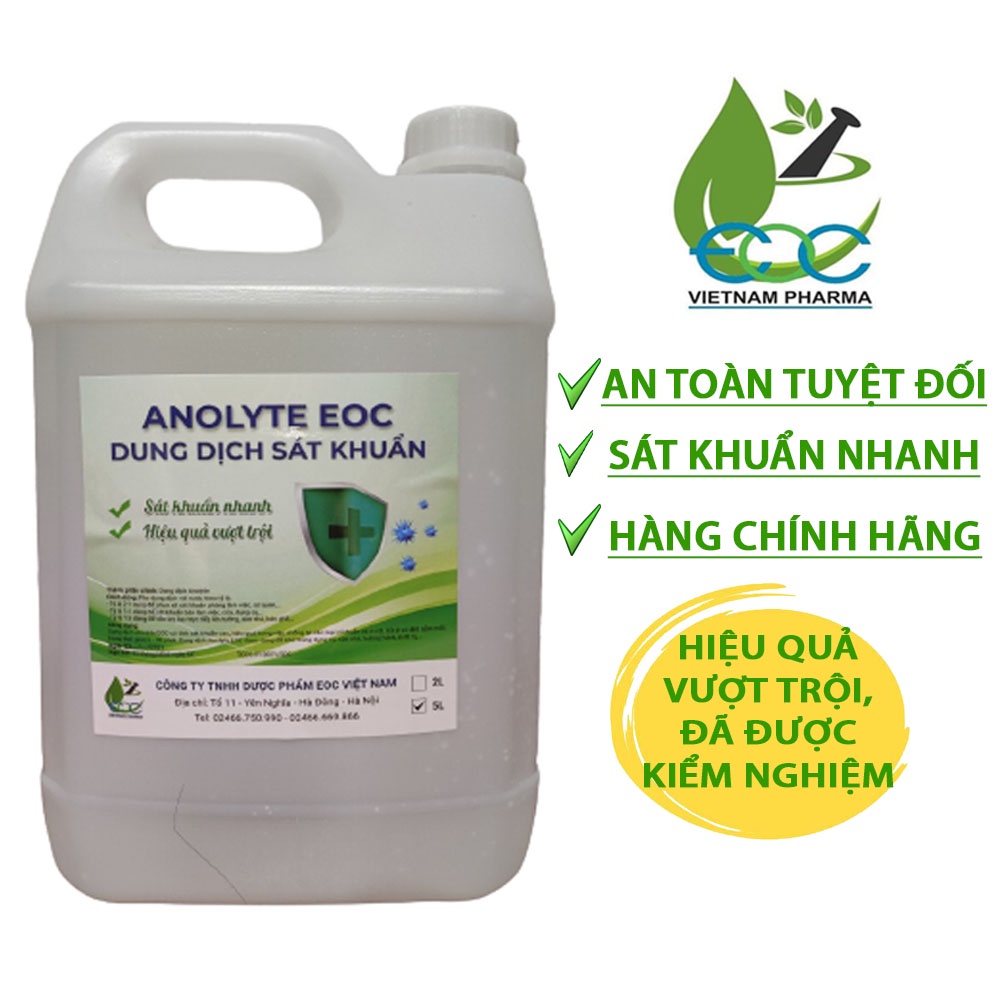 Dung dịch sát khuẩn ANOLYTE - EOC (nước A) Sát khuẩn nhanh - An toàn - Hiệu quả vượt trộ - Không gây kích ứng - 5L