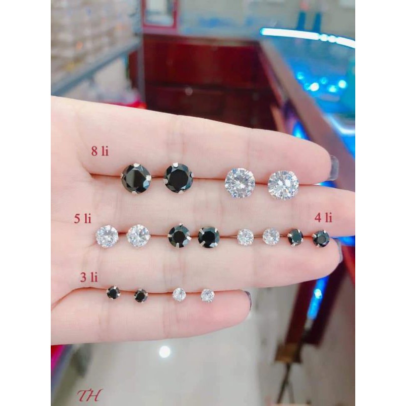 Bông tai nụ đá bạc ta nguyên chất nhiều màu