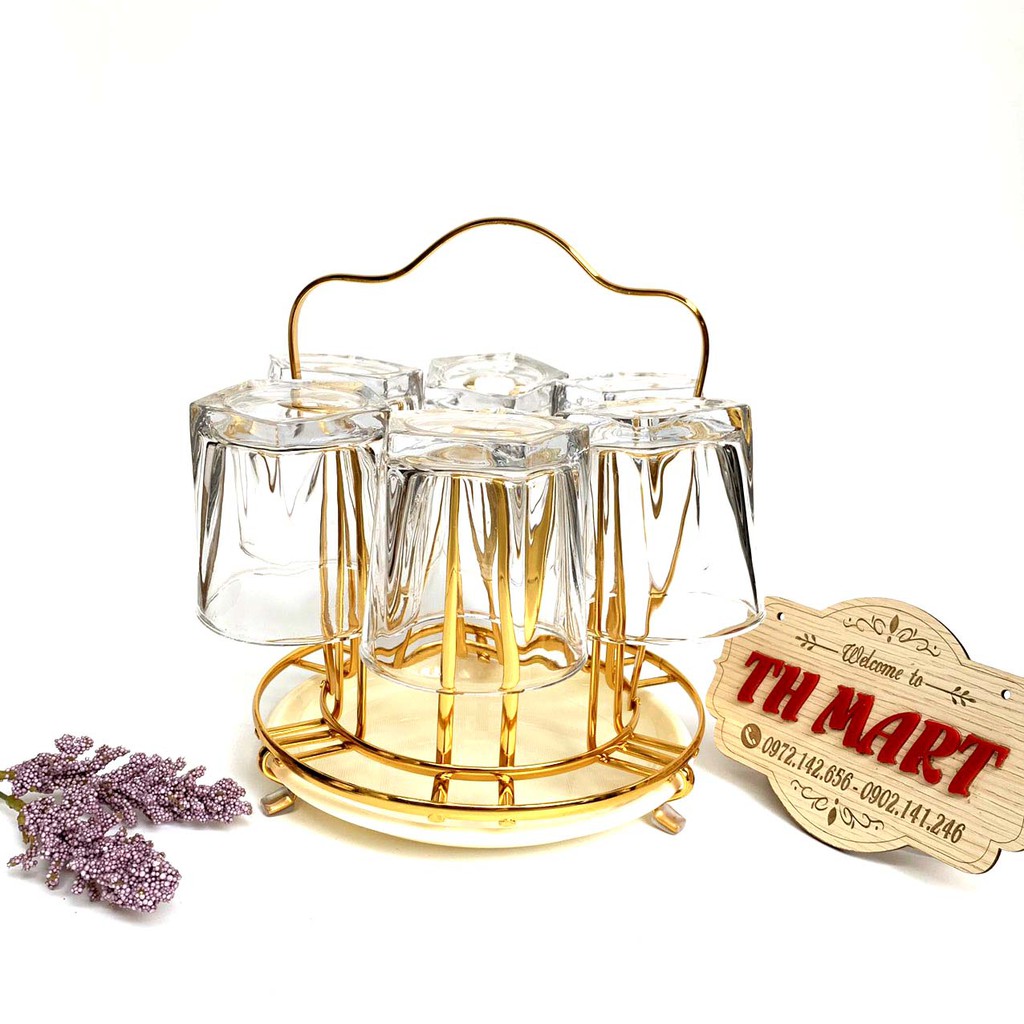 Khay Úp Cốc Hợp Kim Mạ Vàng, Khay Úp Cốc Inox Cao Cấp - Có Khay Hứng Nước
