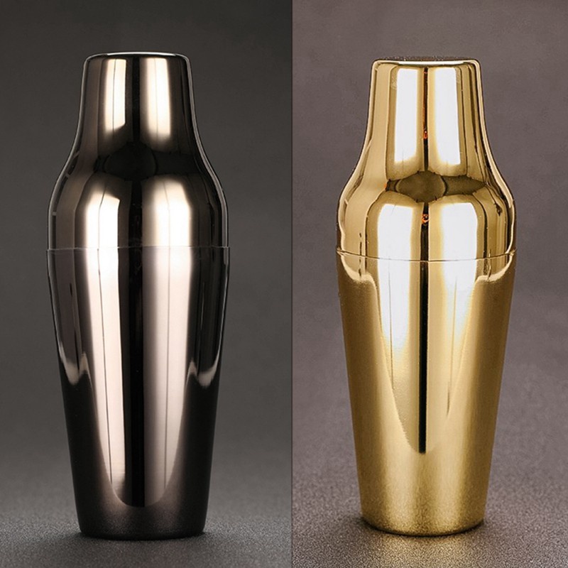 2x 650Ml Stainless Steel French Cocktail Shaker Classic and Elegant Bar Cocktail Shaker Bartender Bar Tool Black & Gold