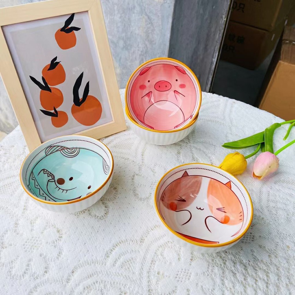 Bát Ăn Cơm Hoạt Hình Chén ăn cơm Decor Dễ Thương Bát Ăn Dặm Cho Bé Gốm Sứ