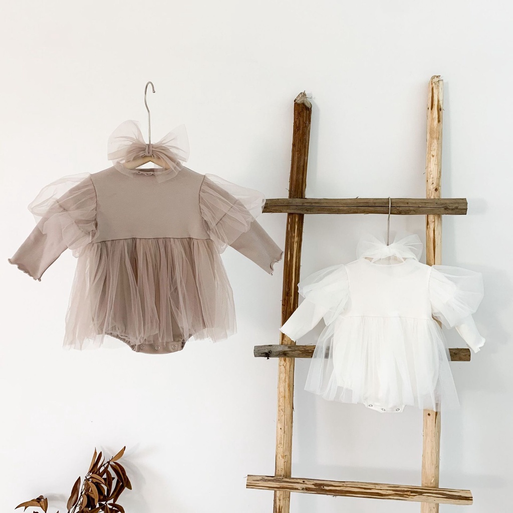 Áo liền quần tay dài bằng cotton phong cách thu đông cho bé gái 0-2 tuổi