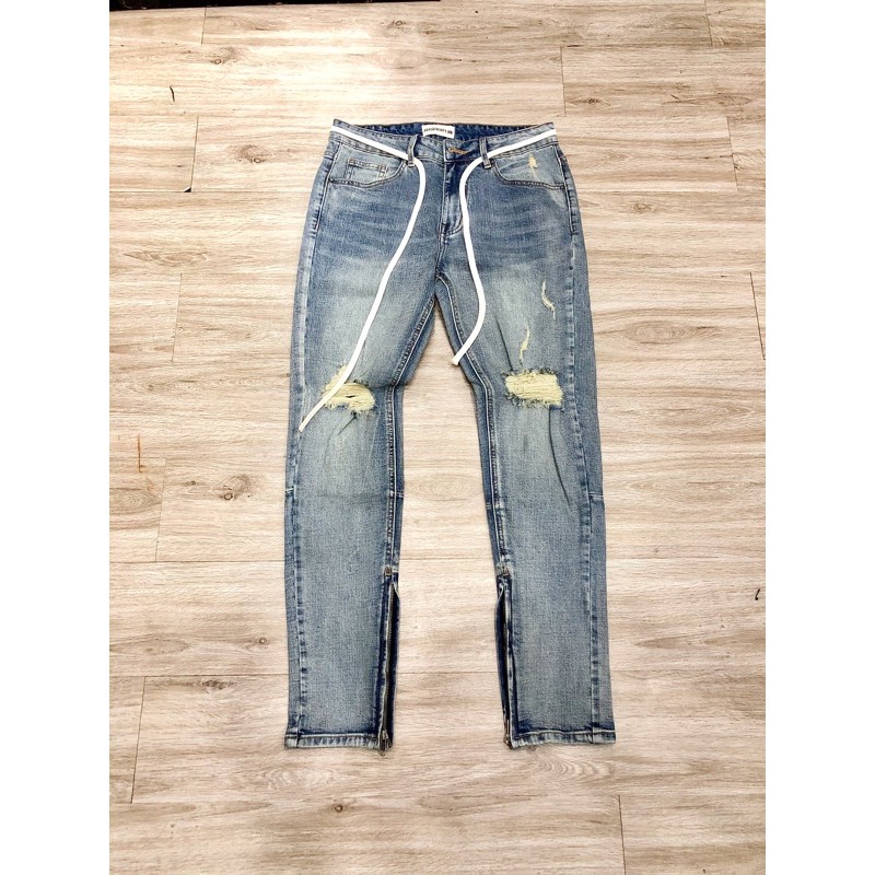 Quần Jeans Zipper Rách Gối Nam Màu Wash Đẹp,Form Skinny, Cam Kết Không Phai Màu, Chất Cotton Cao Cấp, Co Giãn Tốt