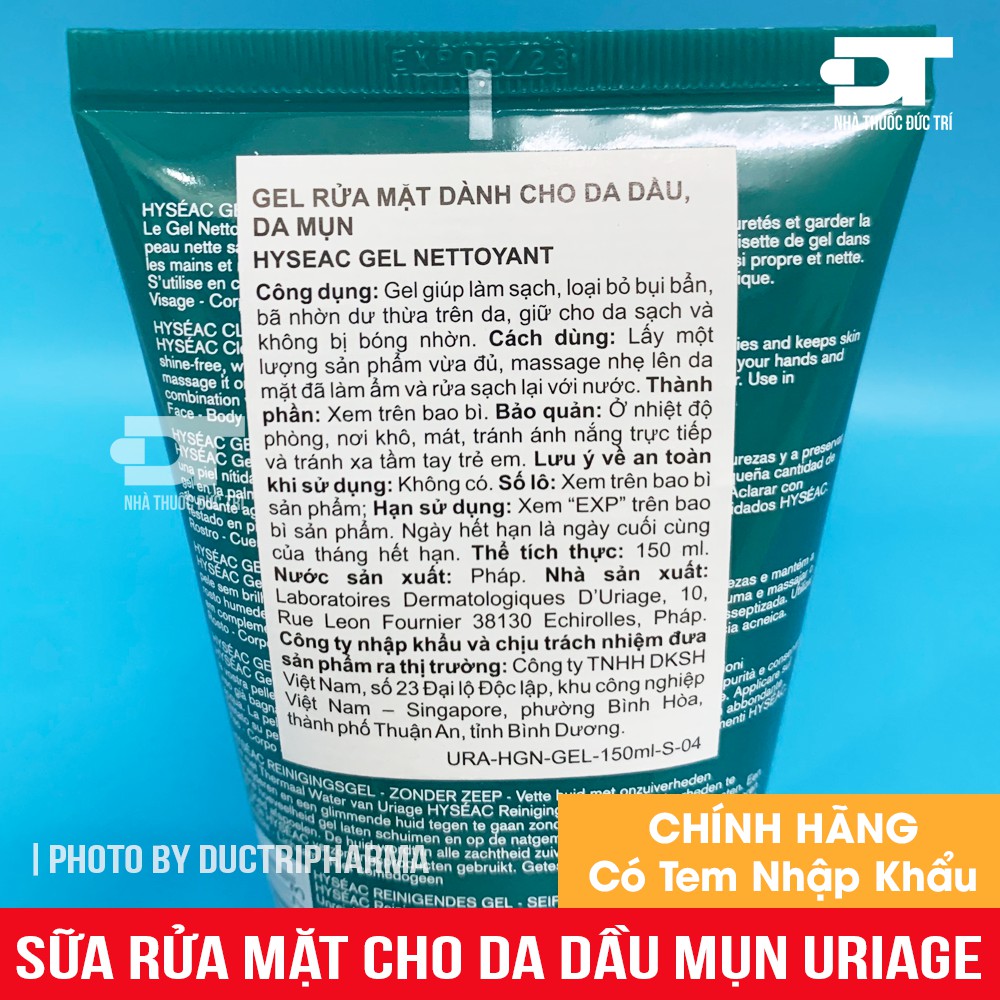 Sữa Rửa Mặt URIAGE Cho Da Dầu Mụn, Da Hỗn Hợp Uriage Hyseac Gel Nettoyant Cleansing Gel 150ml