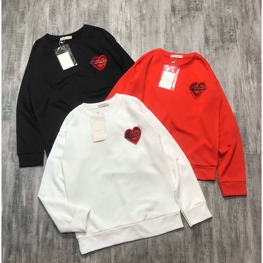 Áo nỉ nữ kim băng hình tim đáp nổi 3 màu