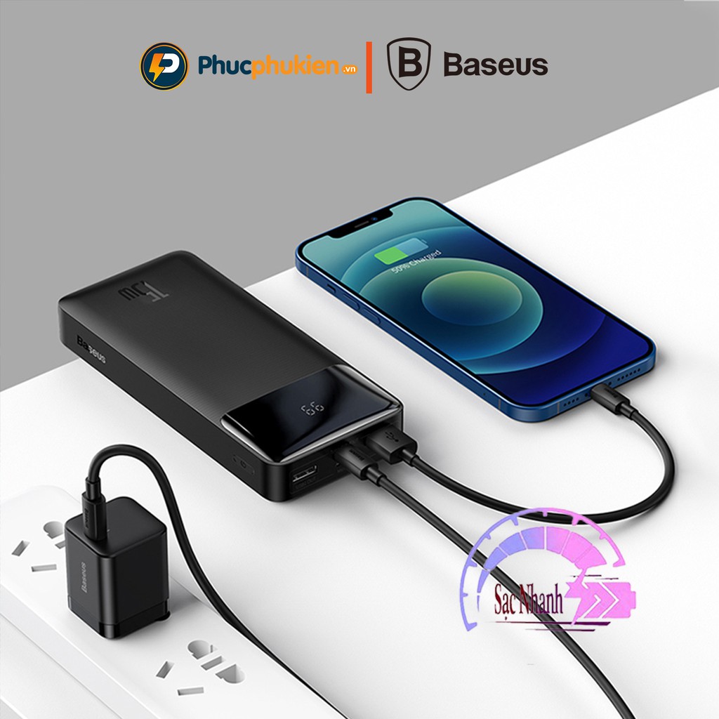 Sạc dự phòng 10000mah chính hãng Baseus Bipow hỗ trợ sạc nhanh 15w 2 chiều - Phúc Phụ Kiện Bảo hành 12 tháng 1 đổi 1