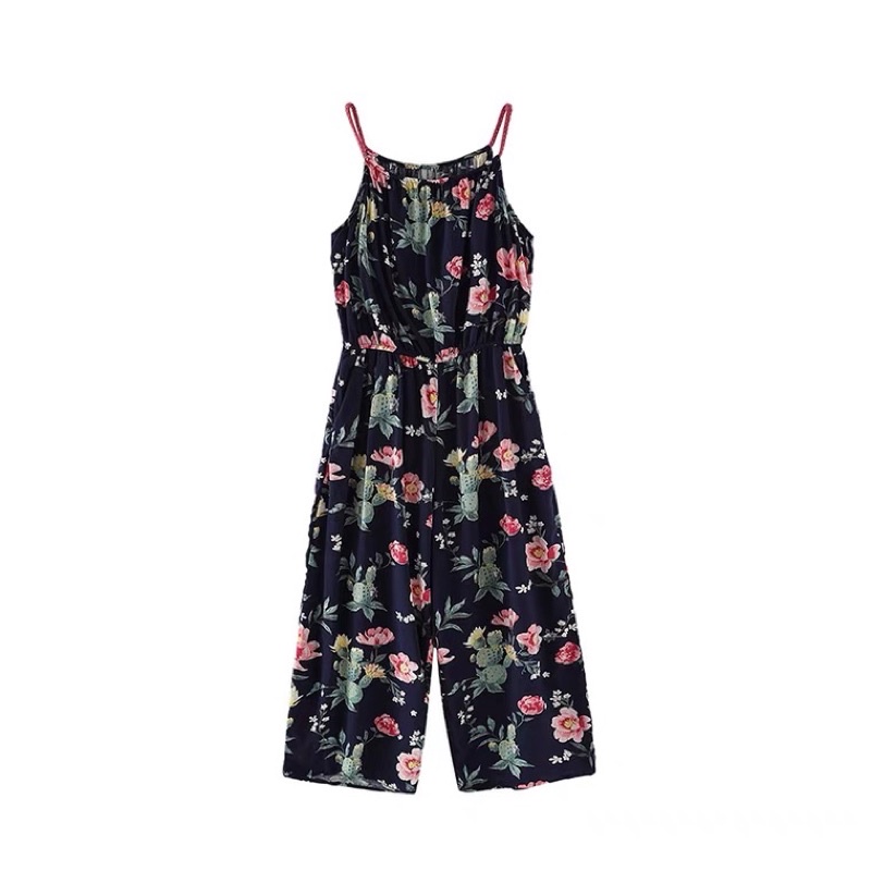 [SIZE ĐẠI] Jumpsuit tole lanh HM hoa đen xuất xịn cho bé gái