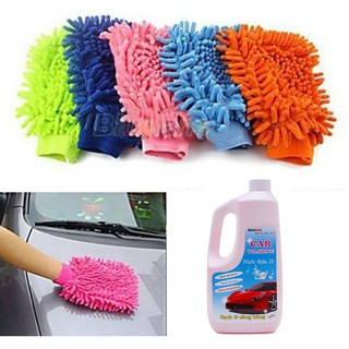 Nước rửa ô tô xe máy chuyên dụng 1.8L kèm găng tay san hô lau rửa xe