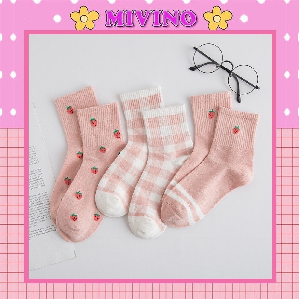 Tất nữ Mivino tất nữ cổ cao họa tiết dâu tây ngọt ngào TN94