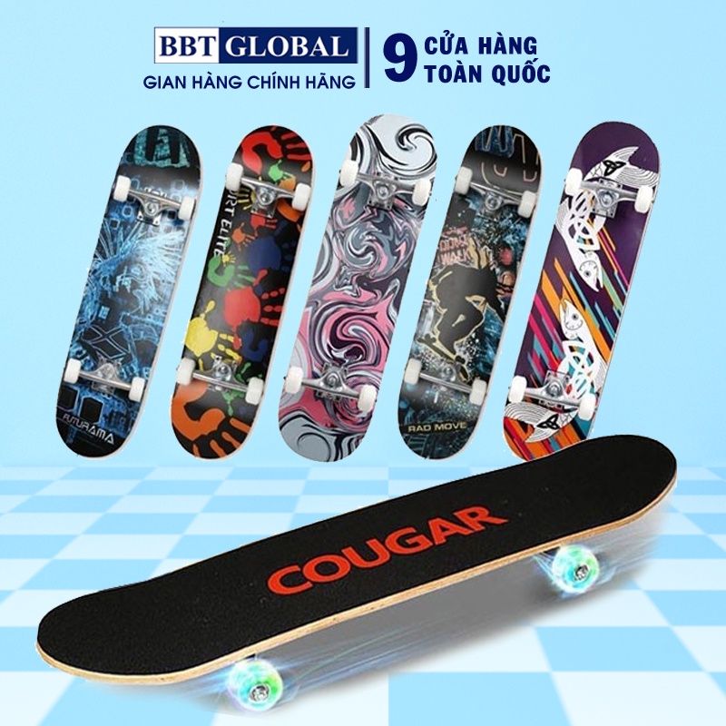 lTẶNG Túi dựng ván trượt+BỘ DỤNG CỤ| Ván trượt Skateboard gỗ Maple cao cấp 9 lớp ép, chính hãng Cougar MH3108