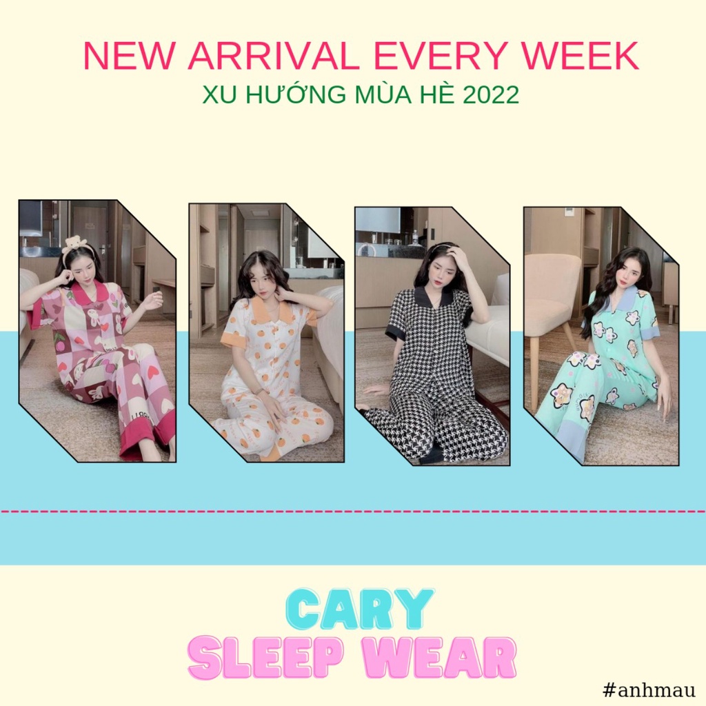 Đồ bộ mặc nhà ,set đồ bộ nữ pijama tay ngắn quần dài cổ sen dễ thương CARY