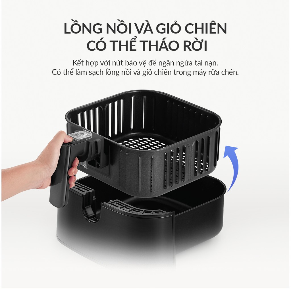 Nồi chiên không dầu LocknLock Deluxe Air Fryer EJF284BLK 5.5L - Hàng chính hãng, 8 chế độ cài đặt sẵn - JoyMall