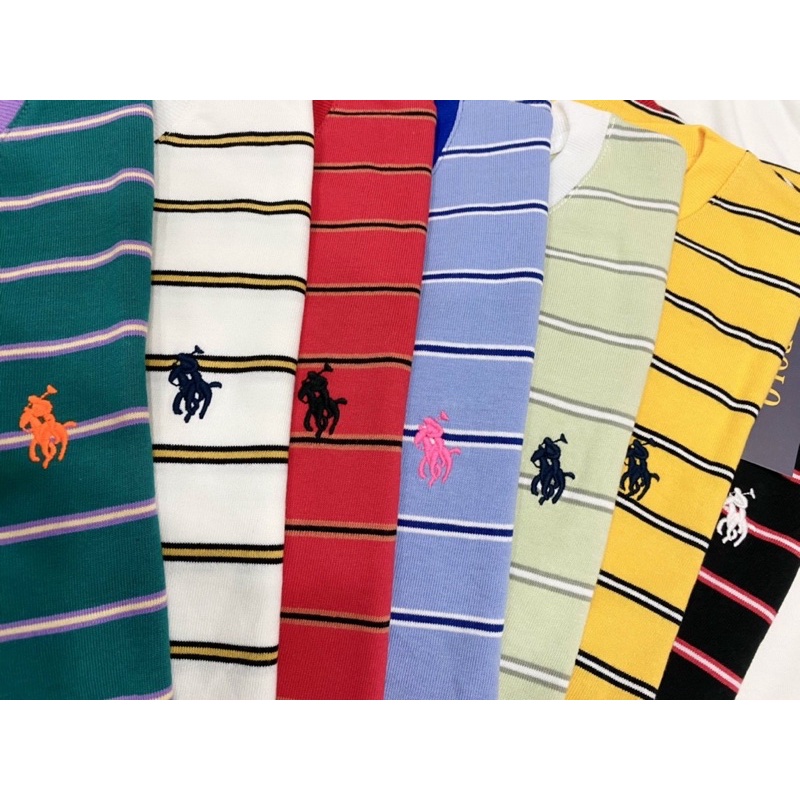 Áo thun kẻ sọc nữ polo thêu logo