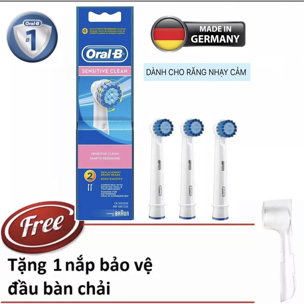 Đầu bàn chải oralb - Bộ 3 đầu chải Oral-B sensitive cho răng nhạy cảm (made in germany) +1 nắp đậy đầu chải