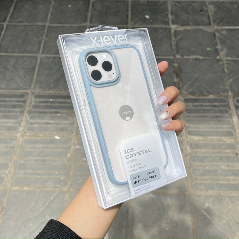Ốp lưng Kính X-Level trong suốt, Nhám viền màu cho iPhone 13, 13 Pro, 13 Pro Max ôm máy không ố màu