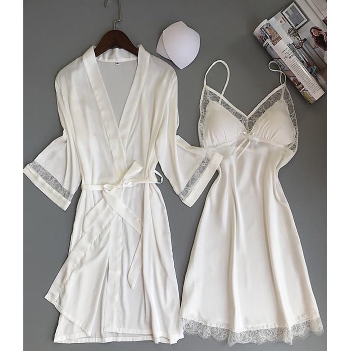 Set Đồ Ngủ Cao Cấp, Váy Kèm Áo Choàng Phối Ren Siêu Quyến Rũ Cho Nữ Từ 40-60kg | BigBuy360 - bigbuy360.vn