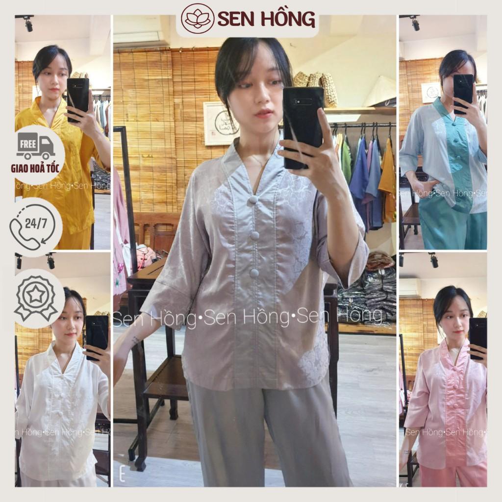 🦄 Set Lụa Gấm đi lễ chùa - thời trang Phật tử lụa hoa hồng mềm mịn, quần có túi 2 bên