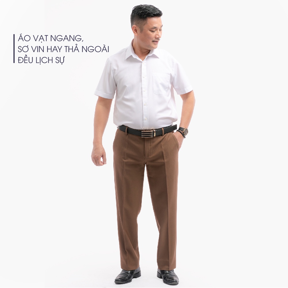 Áo Sơ Mi Nam Ngắn Tay Trung Niên ANCHI Màu Trắng Trơn Vải Sợi Tre Cao Cấp
