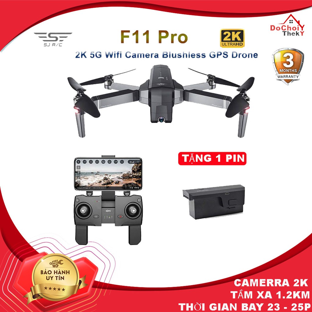 [ COMBO 2 PIN ] Flycam SJRC F11 bản PRO camera 2K bay 28 PHÚT xa 1200m có GPS tự bay về 2019 - BẢO HÀNH 12 THÁNG