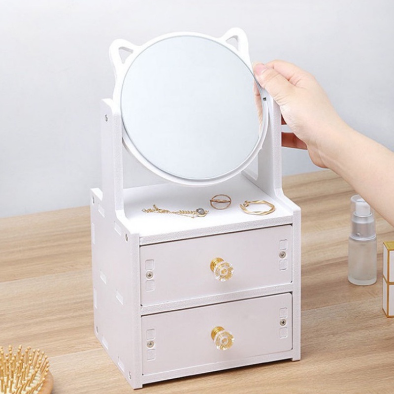 Kệ đựng mỹ phẩm để bàn tự lắp ráp, Tủ đựng đồ trang điểm có gương decor phòng cực xinh