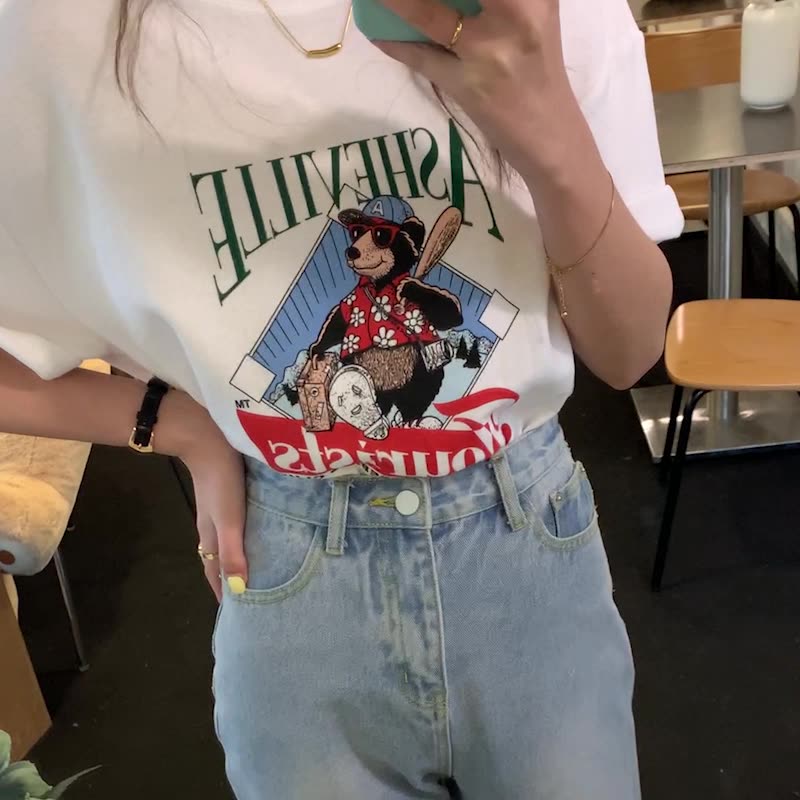 Áo Thun 3158 Asheville Gấu PEONYB Nữ [FREESHIP]  Phông ngắn tay form rộng oversize in hình vintage hàn quốc Ulzzang