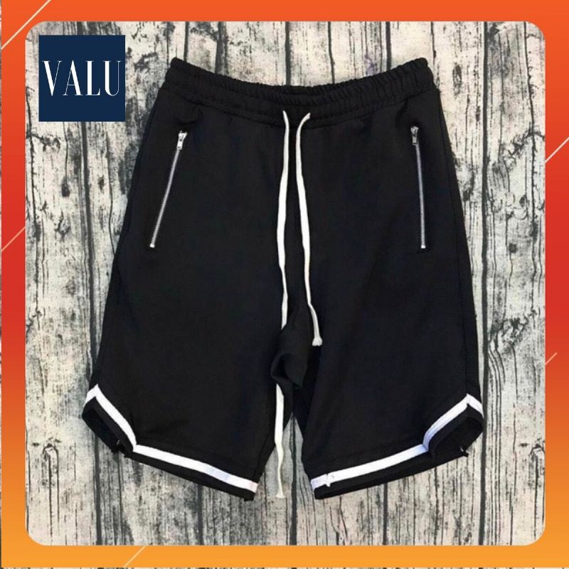 Quần short 1v vline unisex - Quần short nam nữ thể thao form rộng vải thun co dãn tập gym màu đen cá tính | Valu Store