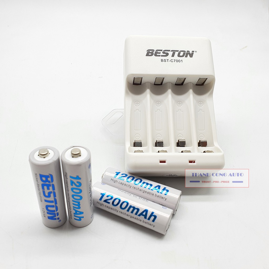 Combo 4 pin AA 1200mAh BESTON có kèm sạc - Pin sạc BESTON, mic không dây, camera, điều khiển