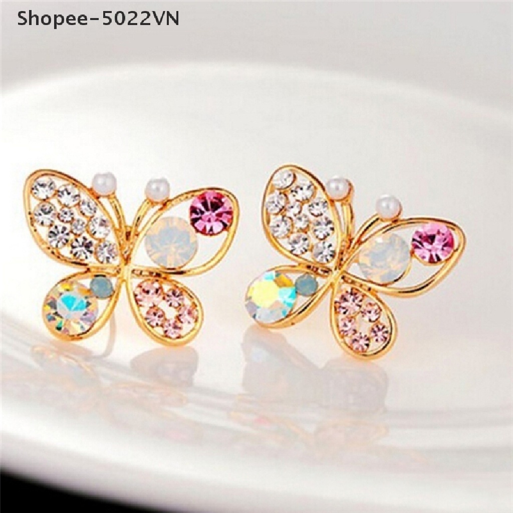 Bông Tai Hình Bướm Rỗng Đính Đá Đáng Yêu Shopee-5022VN