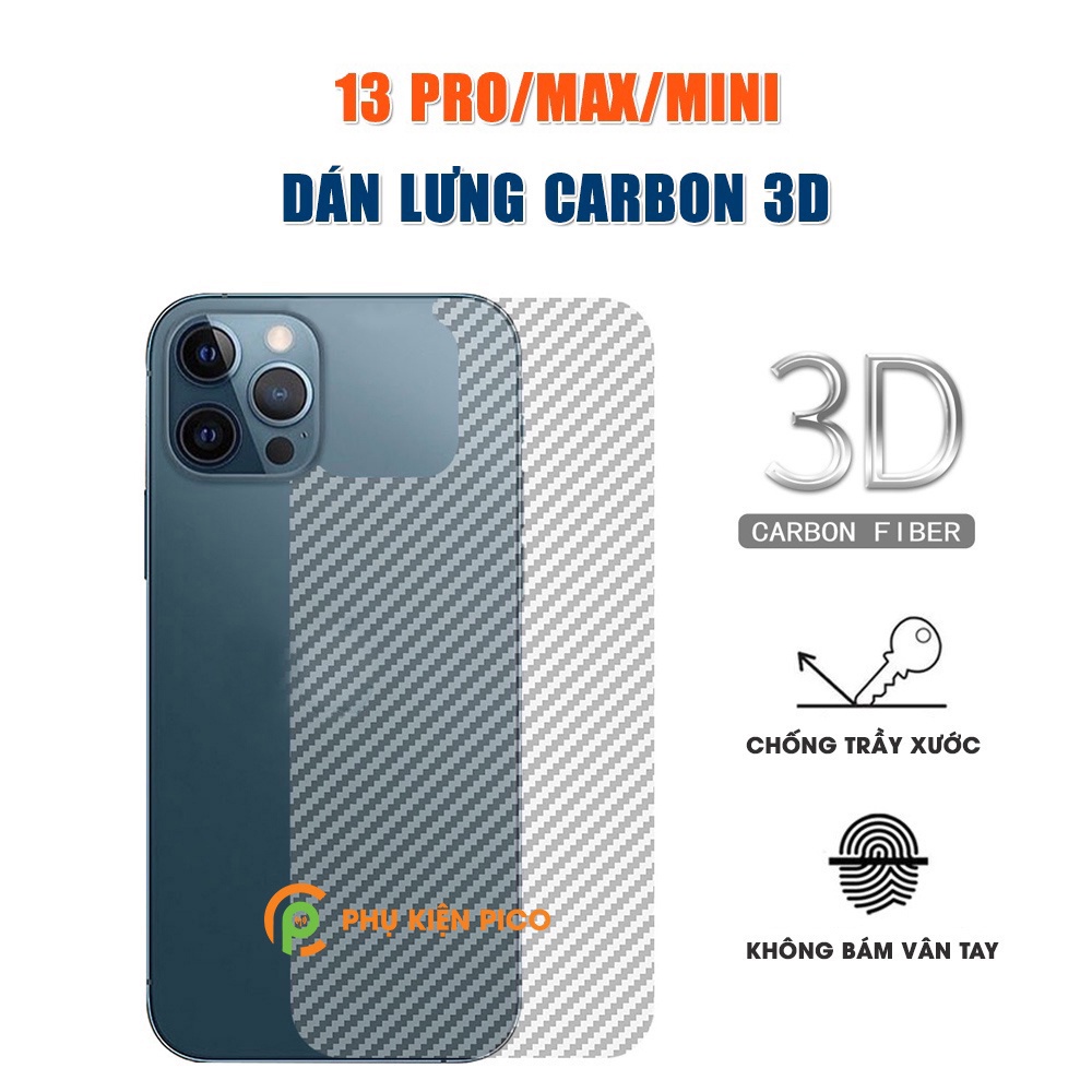 Dán lưng Iphone 13 Pro trong suốt nổi vân Carbon 3D tản nhiệt tốt chống bám vân tay cho Iphone 13 Pro