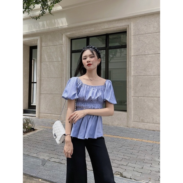 YU CHERRY | Áo nữ tay phồng chiết eo 3 tầng tôn dáng Puff shirred baby top YA403