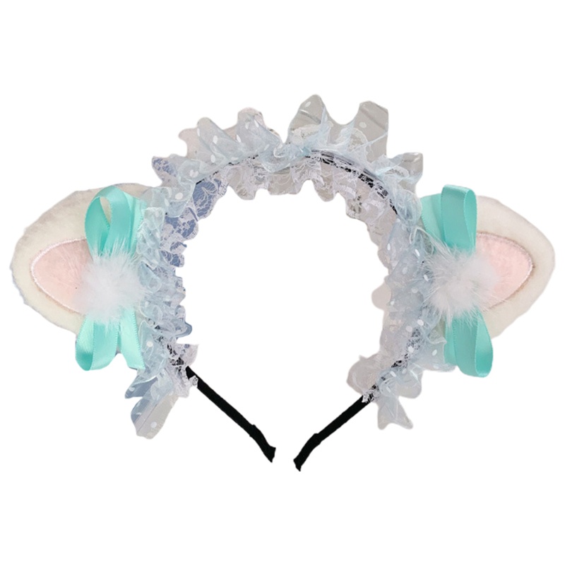 Băng Đô Nơ Tai Mèo Bằng Lông Nhung Họa Tiết Chấm Bi Phong Cách Lolita Hàn Quốc Ngọt Ngào